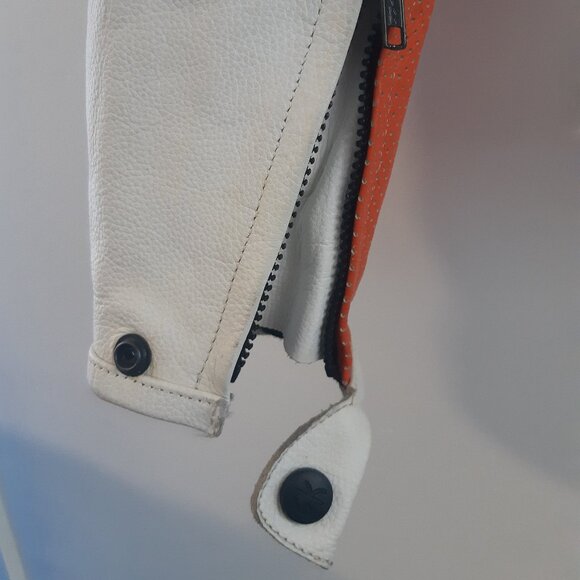 AKOURY Genuine Leather Jacket Look Moto Racing XS Unisex White, Orange and Black - Picture 4 of 16